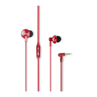 Zebronics Zeb-Buds 10 (Red) In Ear Wired Earphones with Mic, Metallic Design, L Shaped Connector, 13.5mm NdFeb Drivers